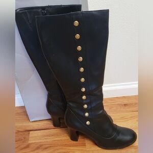 Black Knee High Vegan Leather/PU Costume Pirate Boot by Wild Diva Sz 9